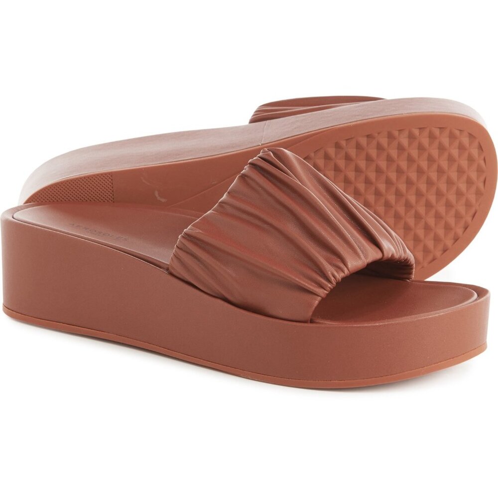 Aerosoles Dada Wedge Slide Sandals Tan Faux Leather Women Sizes   NIB